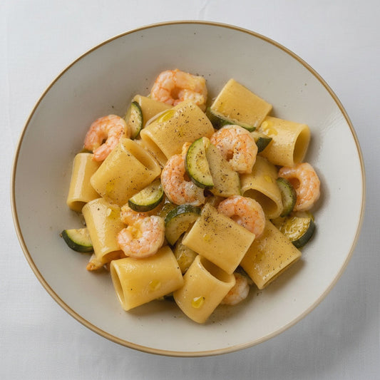 Paccheri con gamberetti e zucchine 🍤✨